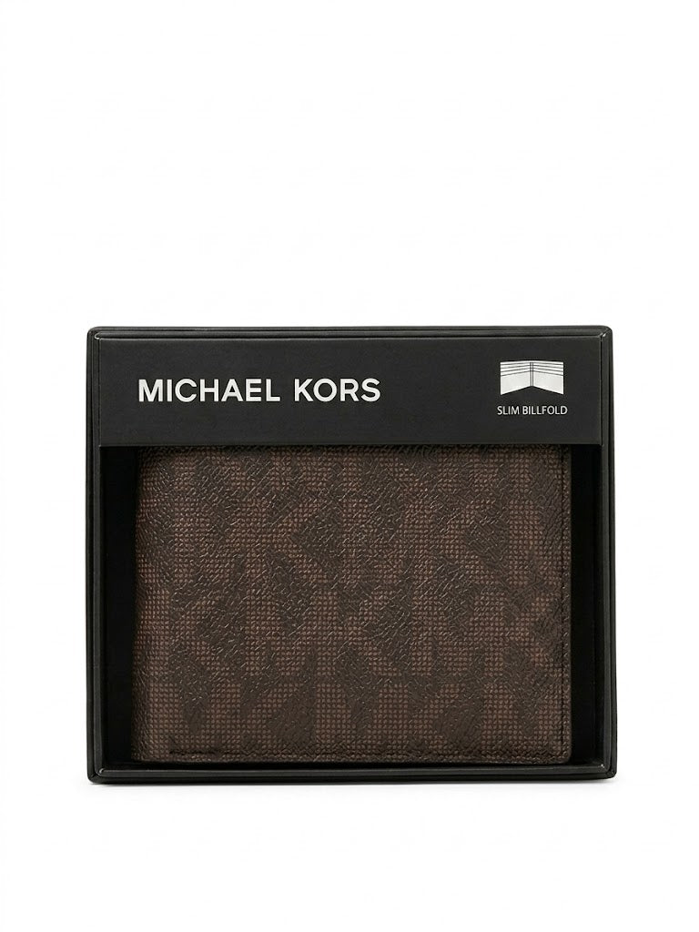 Cartera Michael Kors Slim Billfold - Monograma Signature Marrón