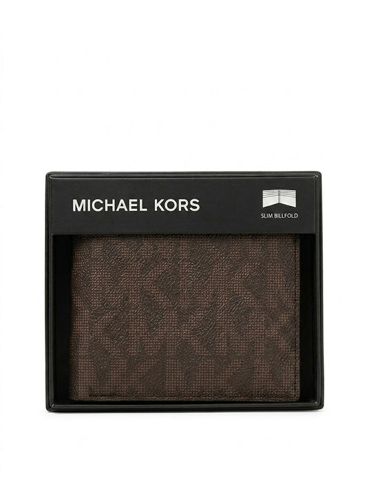 Cartera Michael Kors Slim Billfold - Monograma Signature Marrón